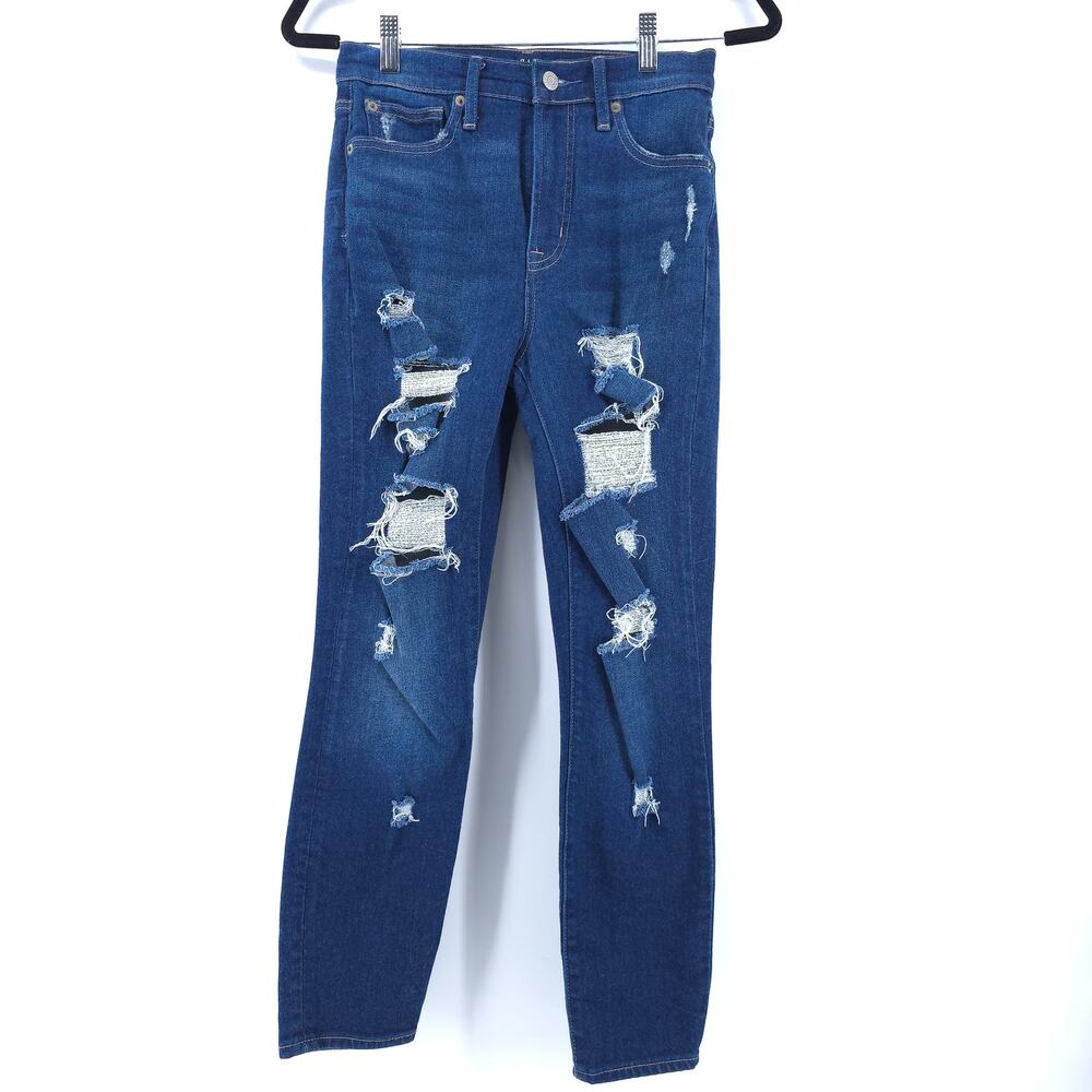 Gap 1969 Destroyed Dark Rinse High Rise True Skinny Ankle Jean Super Stretch 26 - Picture 2 of 11